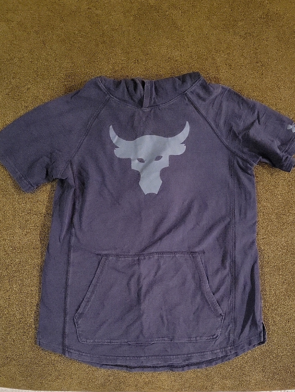 Under Armour Project Rock Black Short-Sleeve Hoodie with Light Gray Bull Logo